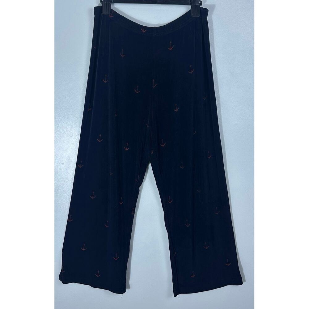 Coldwater Creek Petite Large Navy Blue Anchor Print PullOn Pants Nautical
